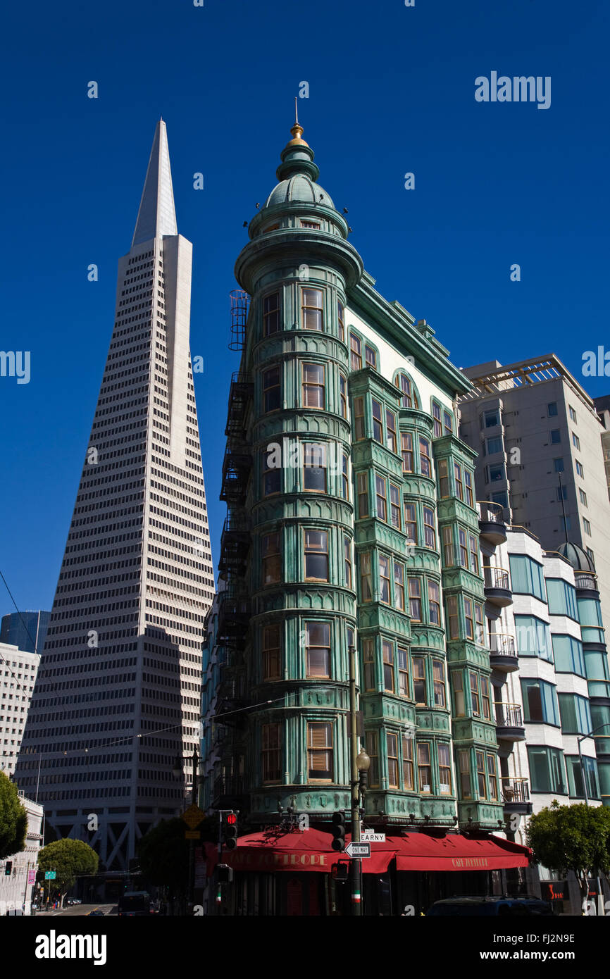 NORTH BEACH  and the TRANSAMERICA BUILDING that stands 260 meters high and was designed by architect William Pereira - SAN FRANC Stock Photo