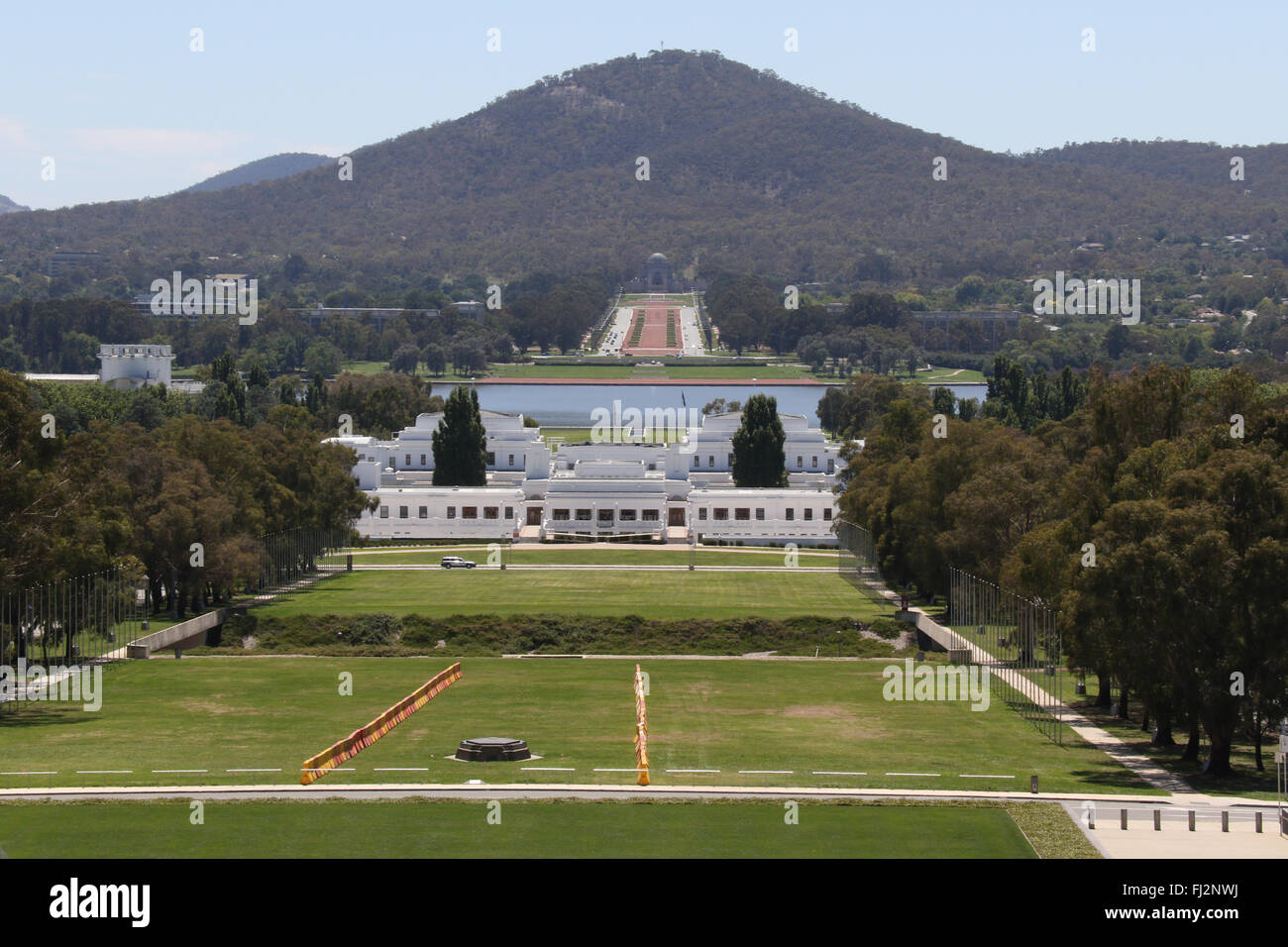 The view from the roof of the Australian Parliament House at Capital Hill in Canberra. Stock Photo
