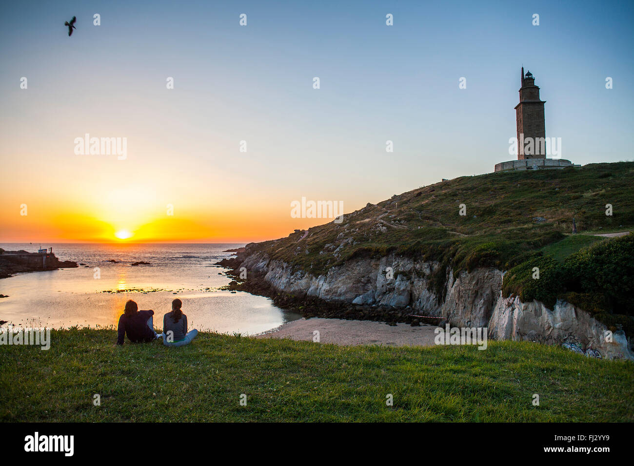 Tower of Hercules, Roman lighthouse, and Lapas beach, Coruña city, Galicia,  Spain Stock Photo - Alamy