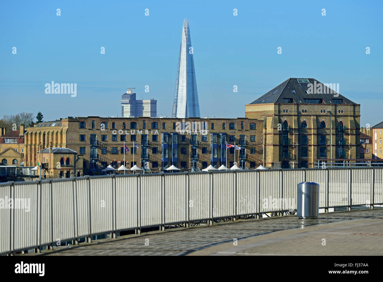 Columbia Wharf and the Shard, Canary Riverside, London, United Kingdom Stock Photo