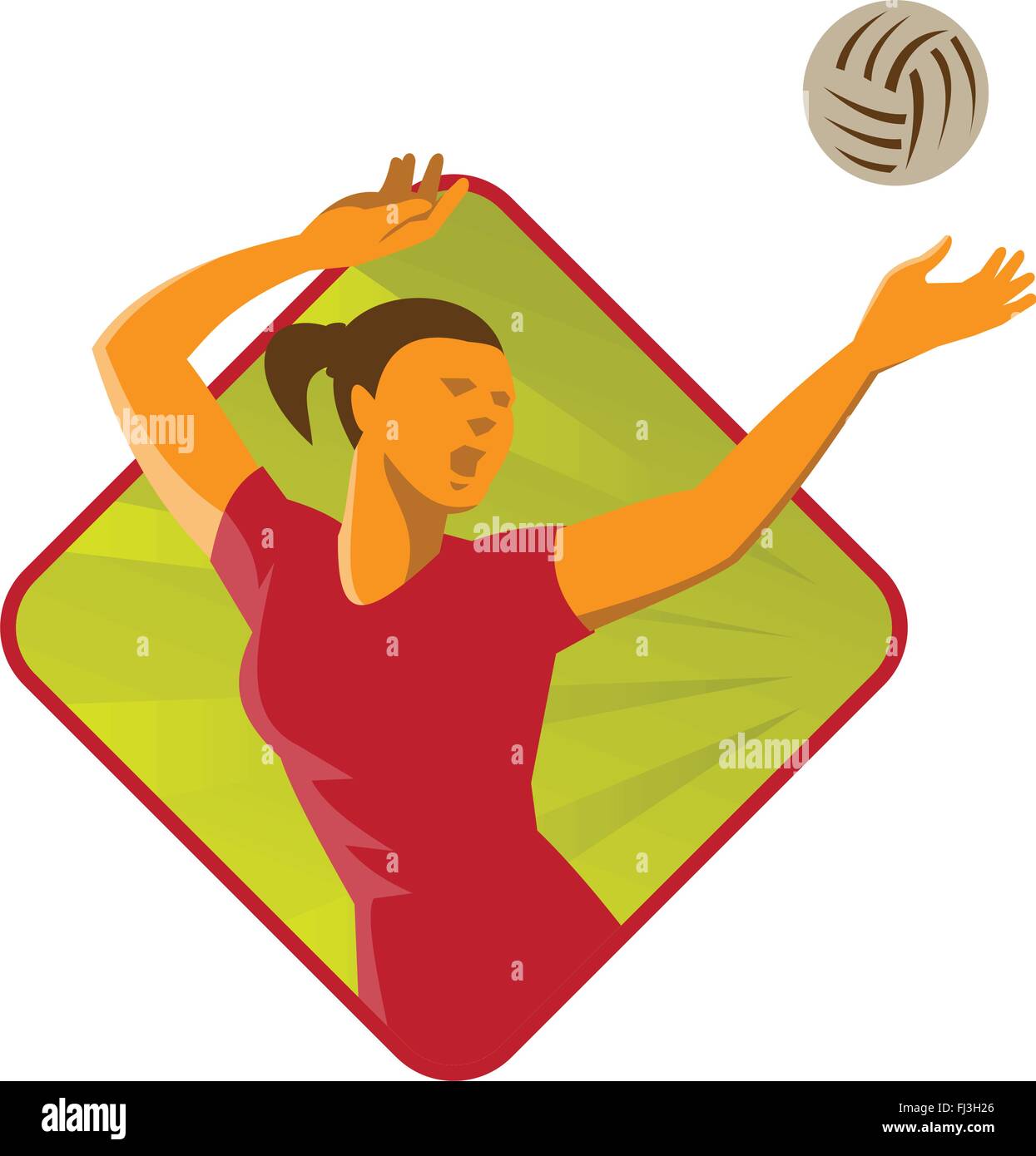 Vector Illustration Of A Volleyball Player Spiker Spiking Ball Set Stock Vector Image Art Alamy