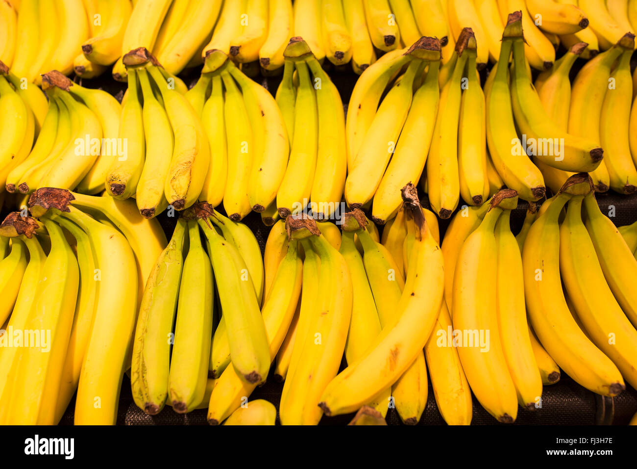 bananas on sale in a supermarket Stock Photo