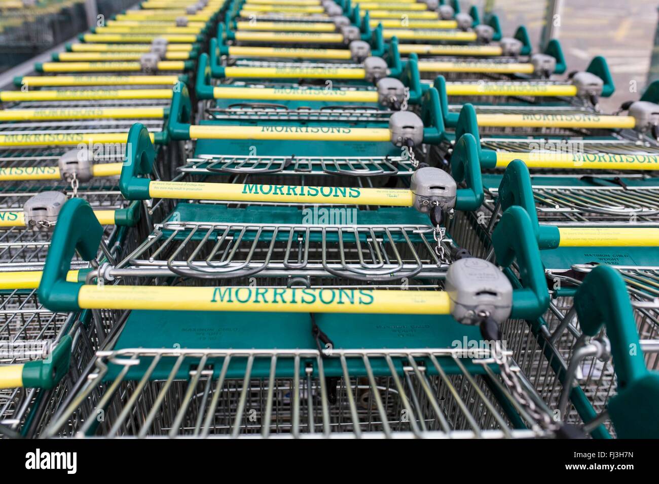 Morrisons supermarket shopping trolleys Stock Photo