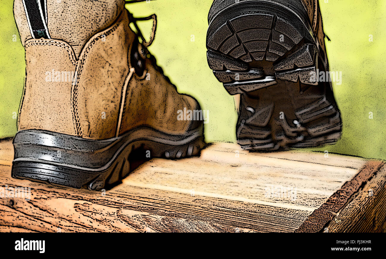 illustration of walking boots with grip sole Stock Photo Alamy