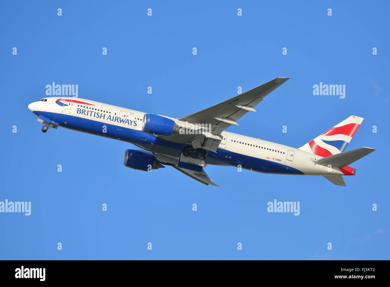 British Airways Boeing 777-200(ER) G-YMMF departing from Heathrow Airport, London, UK Stock Photo