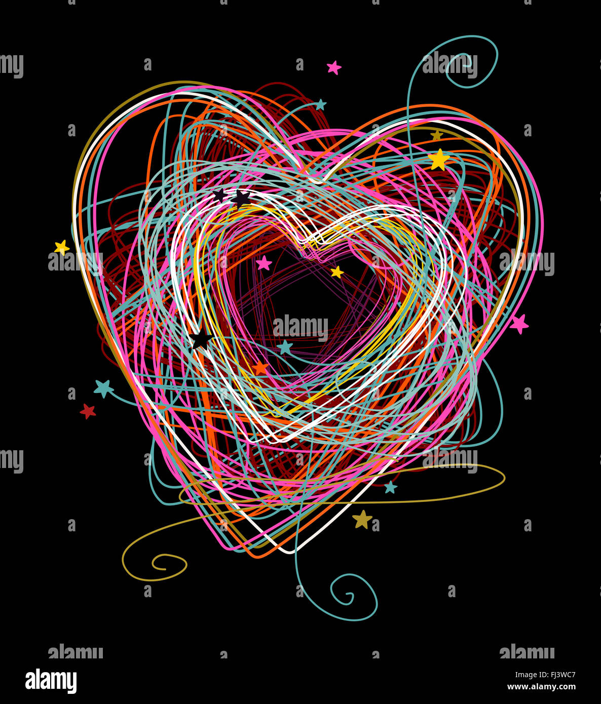 hand drawn doodle heart sign on black background Stock Photo - Alamy