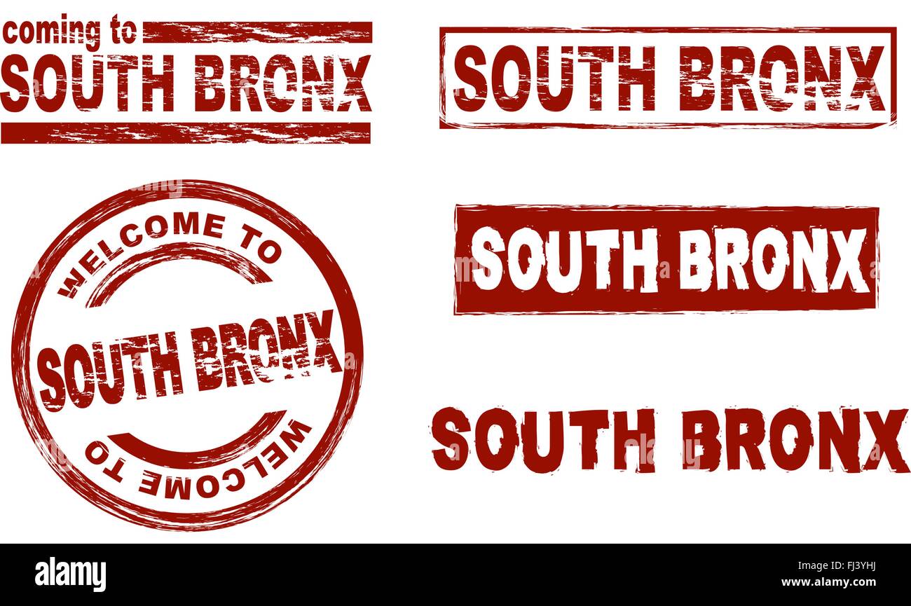 Set of stylized ink stamps showing the  city of South Bronx Stock Vector
