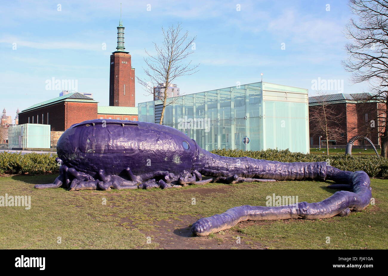 Pop-up Art installation 'Purple Sperm Cell' in front of Art Museum Boijmans Van Beuningen, Museumpark, Rotterdam The Netherlands Stock Photo