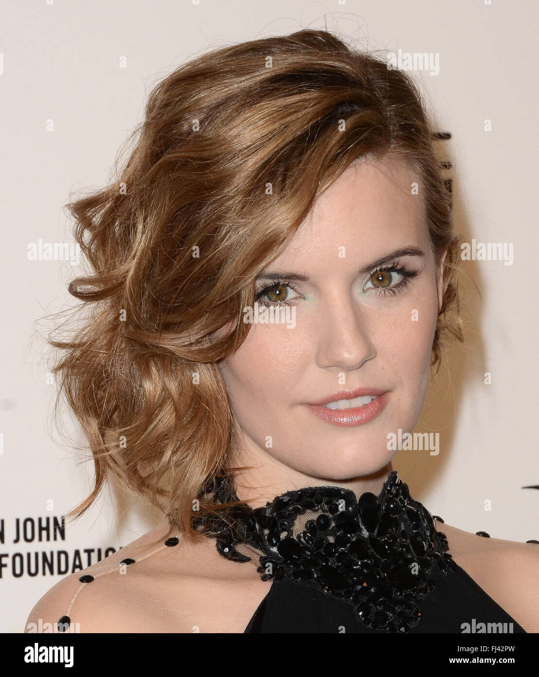 Hollywood, California, USA. 29th February, 2016. Maggie Grace. 24th Annual Elton John Academy Awards Viewing Party sponsored by Bvlgari, MAC Cosmetics, Neuro Drinks and Diana Jenkins held at West Hollywood Park. Stock Photo