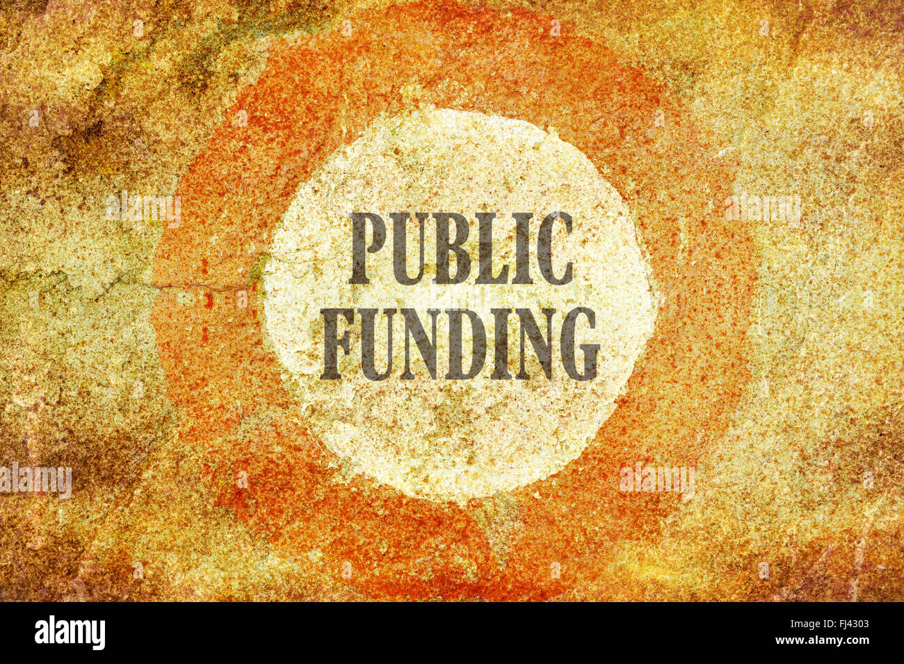 Text Public Funding written inside of a red circle on textured background Stock Photo