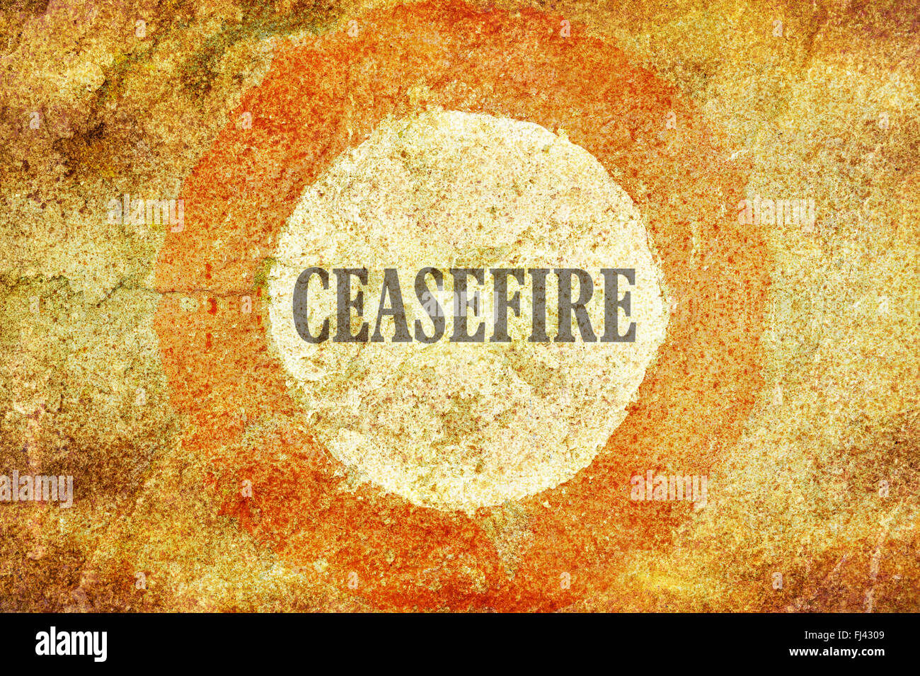 Single word Ceasefire written inside of a red circle on textured background Stock Photo