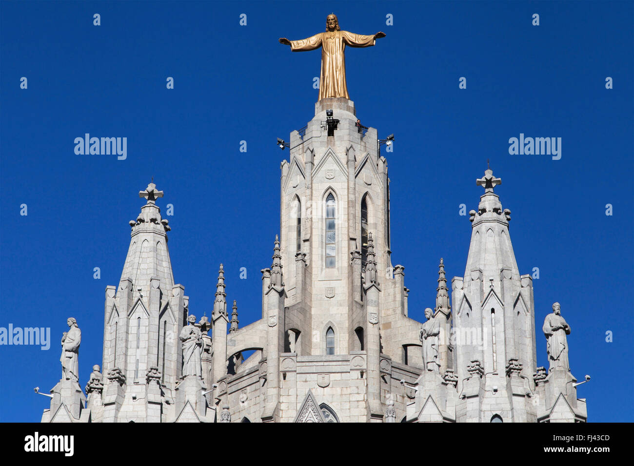 Christ the Redeemer of the Sacred Heart Basilica on the Tibidabo hill, Barcelona, Catalonia, Spain. Stock Photo