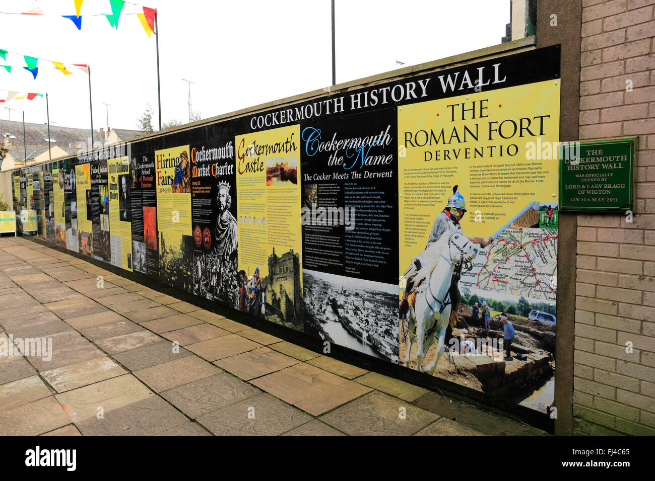 View along the History wall, Kings Arms Lane, Cockermouth town, West