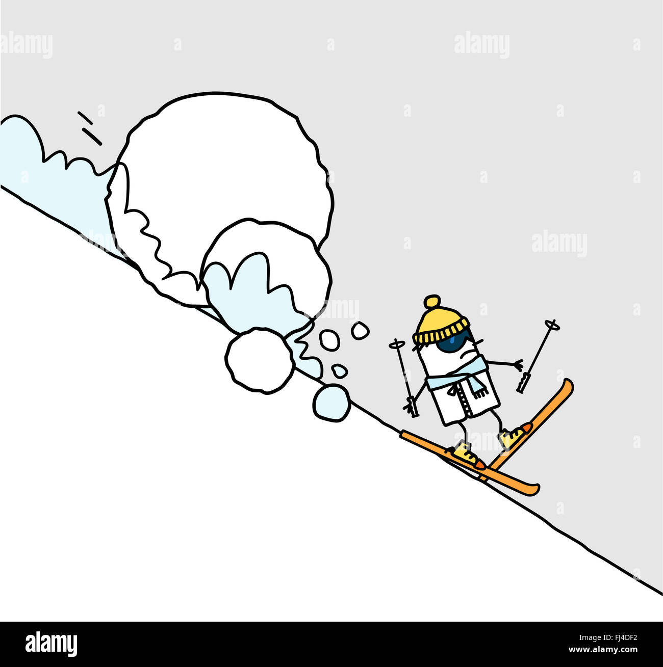 cartoon skier & avalanche Stock Photo - Alamy
