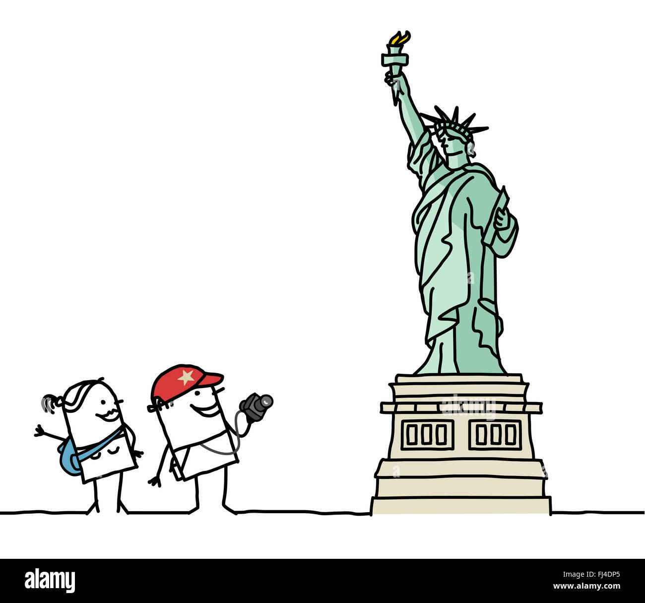 cartoon couple with Statue of Liberty Stock Photo
