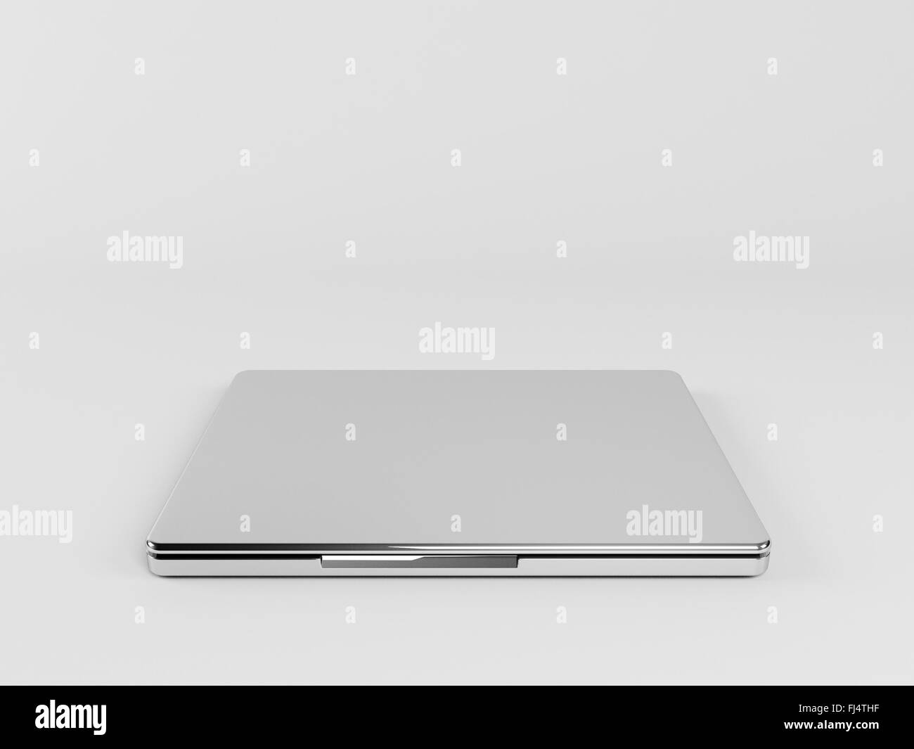 3d laptop with reflection and a black screen inside a white stage full ...