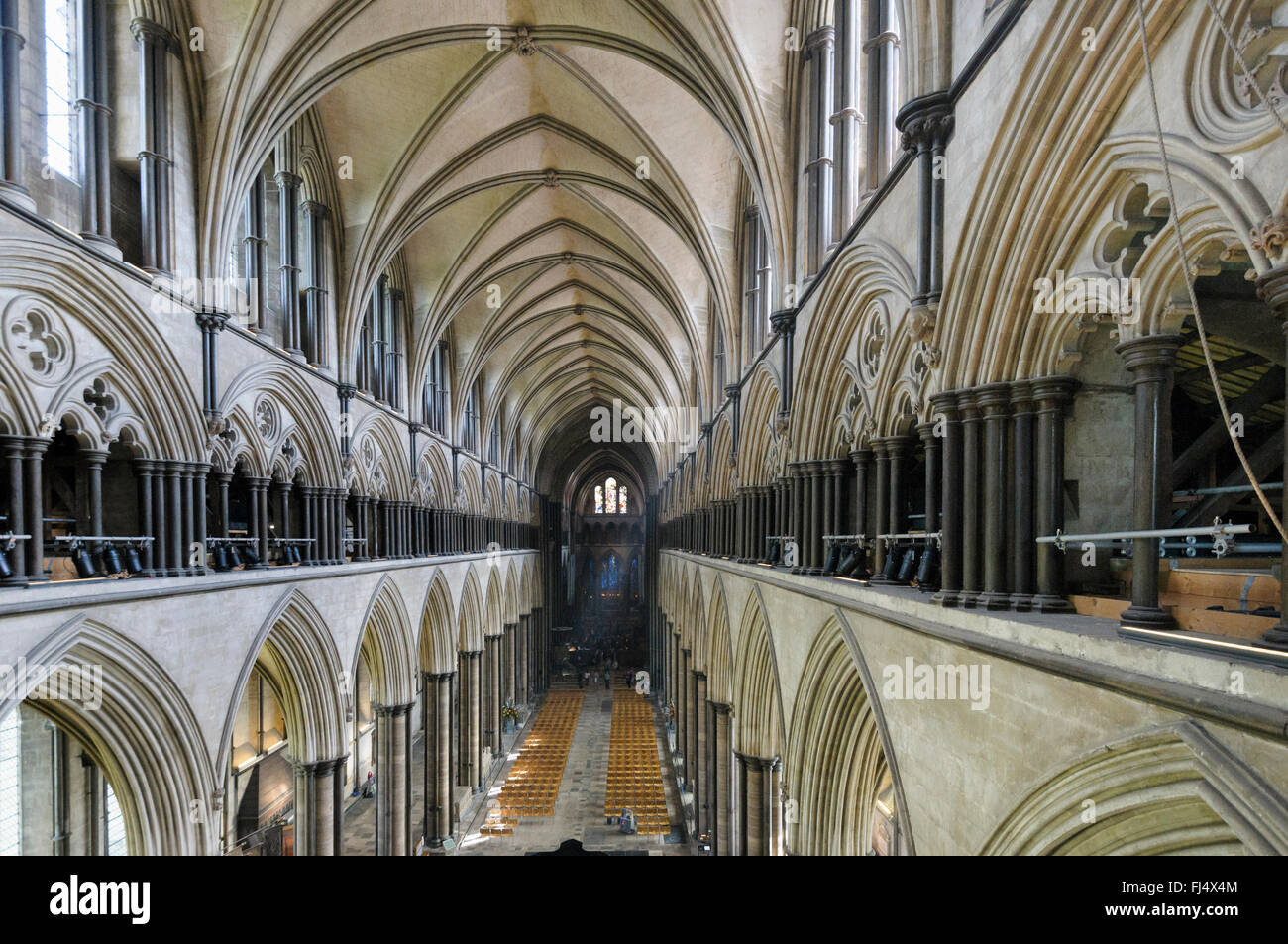 The nave of Salisbury Anglican Cathedral, Wiltshire, England, UK Stock Photo