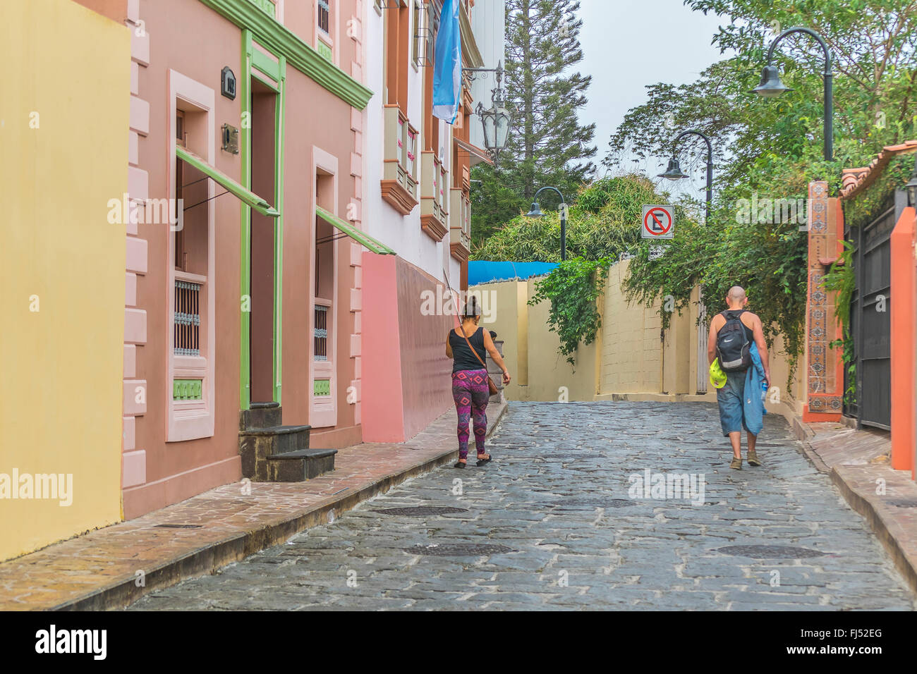 GUAYAQUIL, ECUADOR OCTOBER 2015 People walking at Las Penas, an