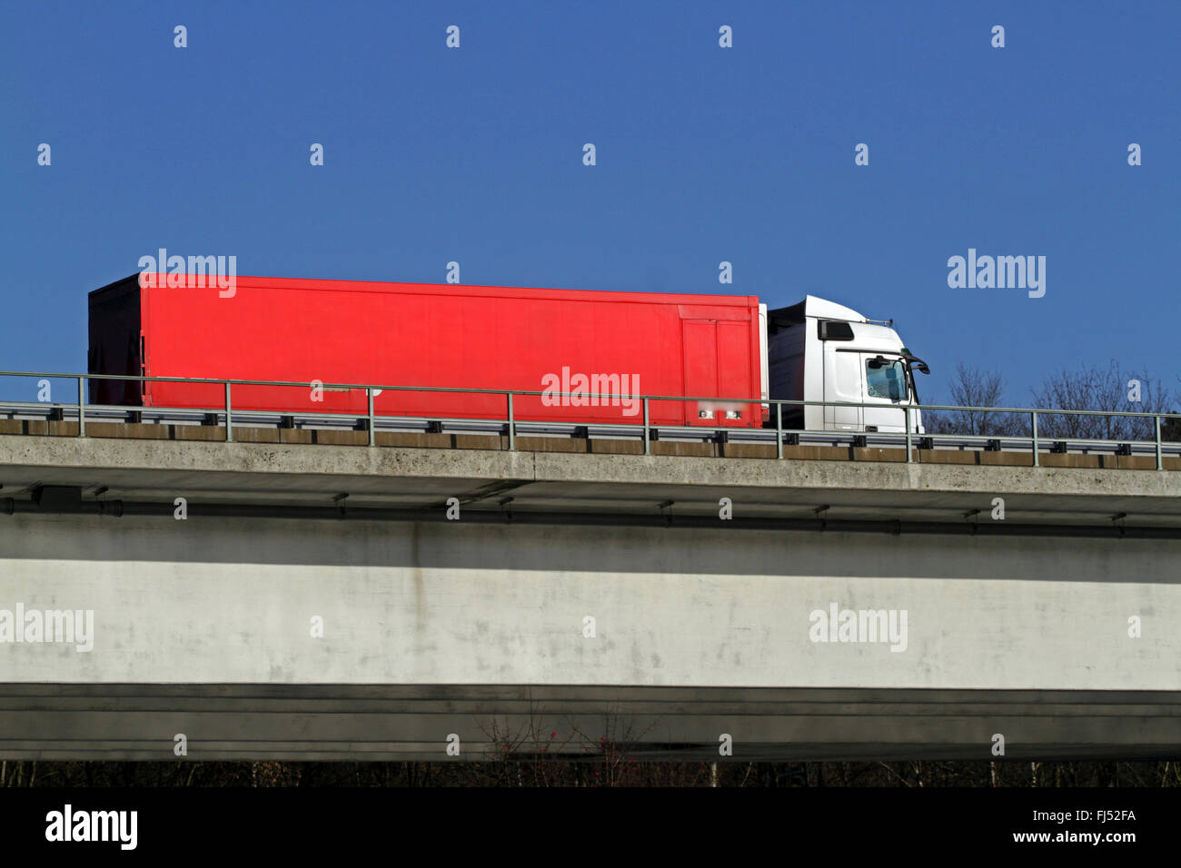 truck on motorway bridge, Germany Stock Photo