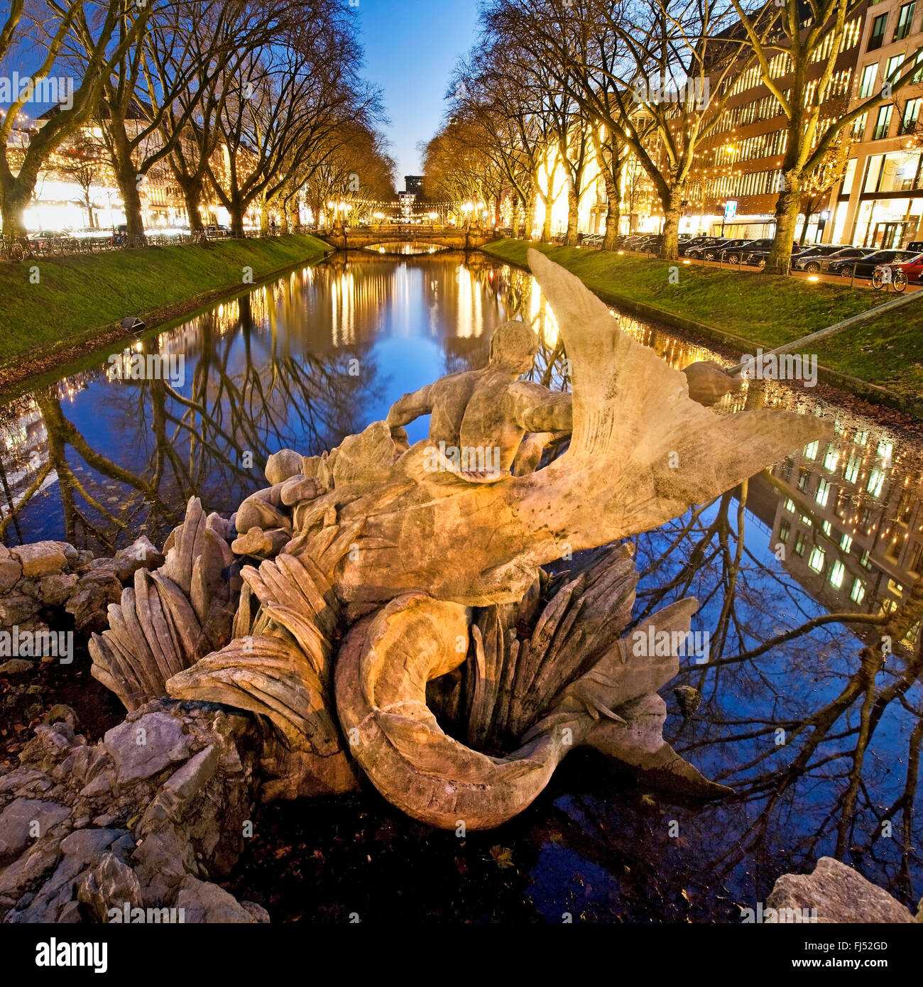 Triton Fountain of Koenigsallee, Germany, North Rhine-Westphalia, Duesseldorf Stock Photo