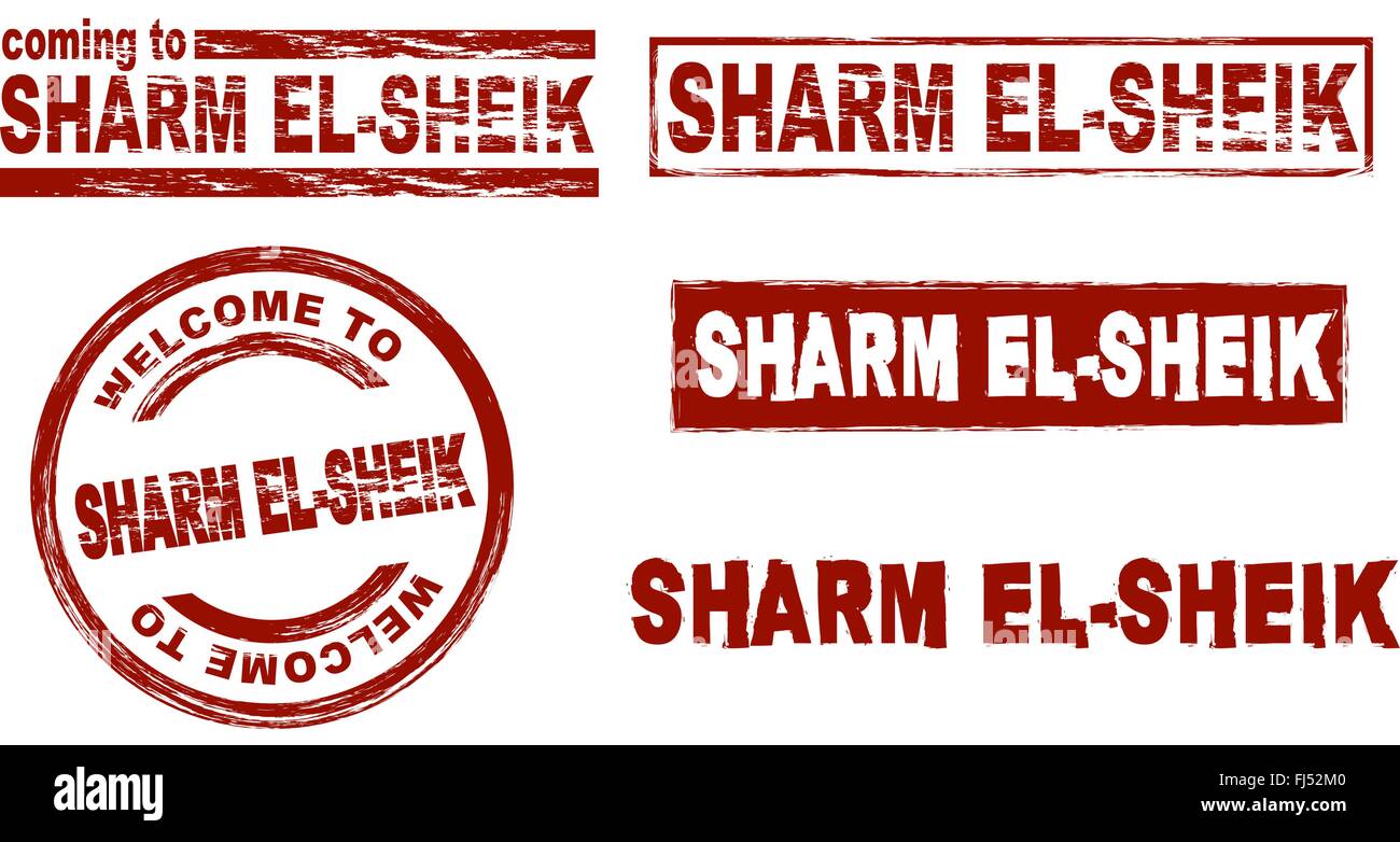 Set of stylized ink stamps showing the  city of Sharm El-Sheik Stock Vector