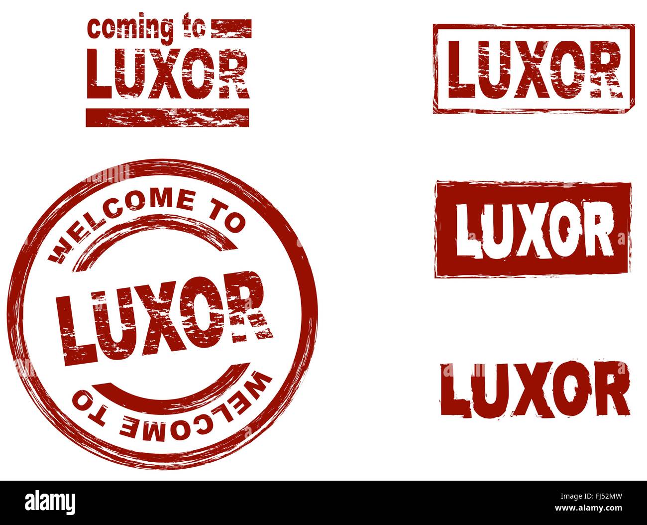 Set of stylized ink stamps showing the  city of Luxor Stock Vector