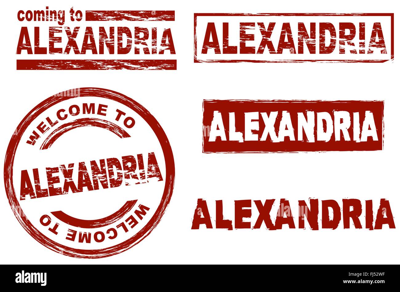 Set of stylized ink stamps showing the  city of Alexandria Stock Vector