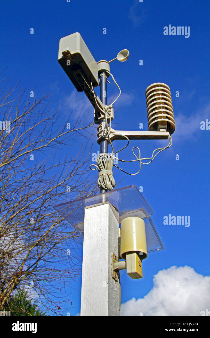 weather station with anemometer, rain gauge, thermometer and hygrometer