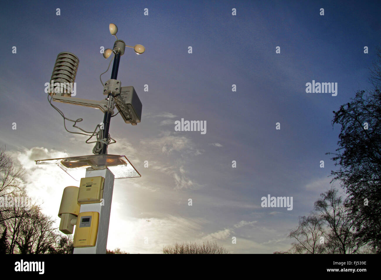 weather station with anemometer, rain gauge, thermometer and hygrometer