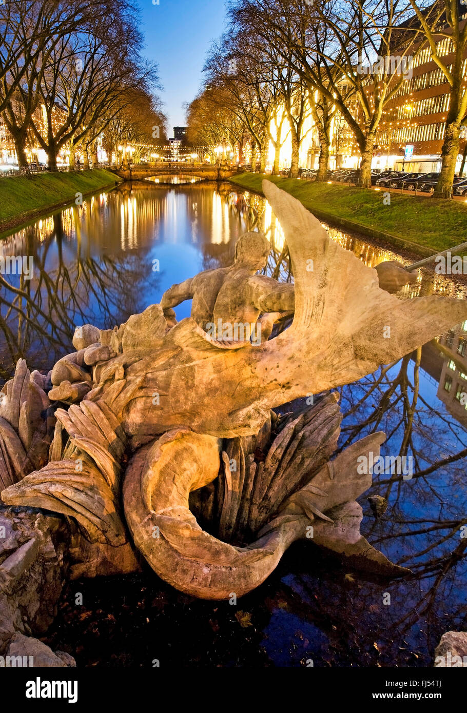 Triton Fountain on the Koenigsallee, Germany, North Rhine-Westphalia, Duesseldorf Stock Photo