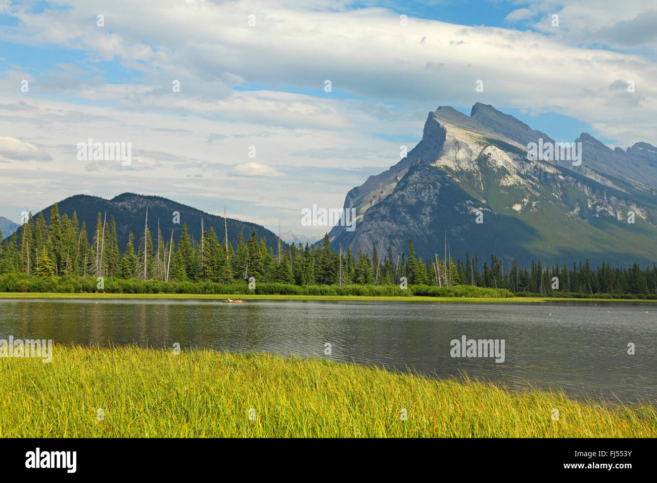 Vermilion Lakes with Mount Rundle, Canada, Alberta, Banff National Park Stock Photo