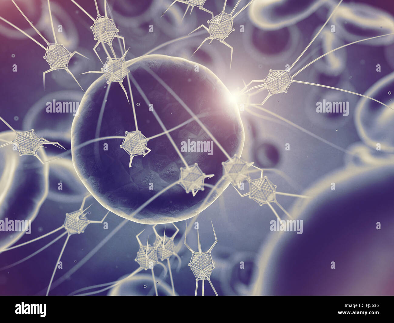 Nanorobots and blood cells , Nanotechnology , Nanorobotics and Bioengineering Stock Photo