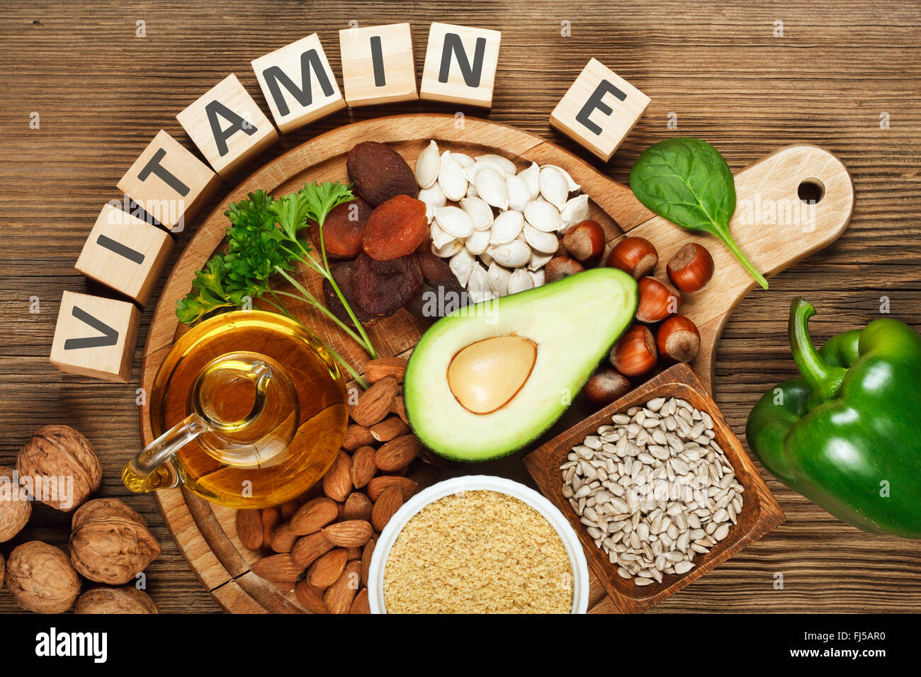 Foods rich in vitamin E Stock Photo
