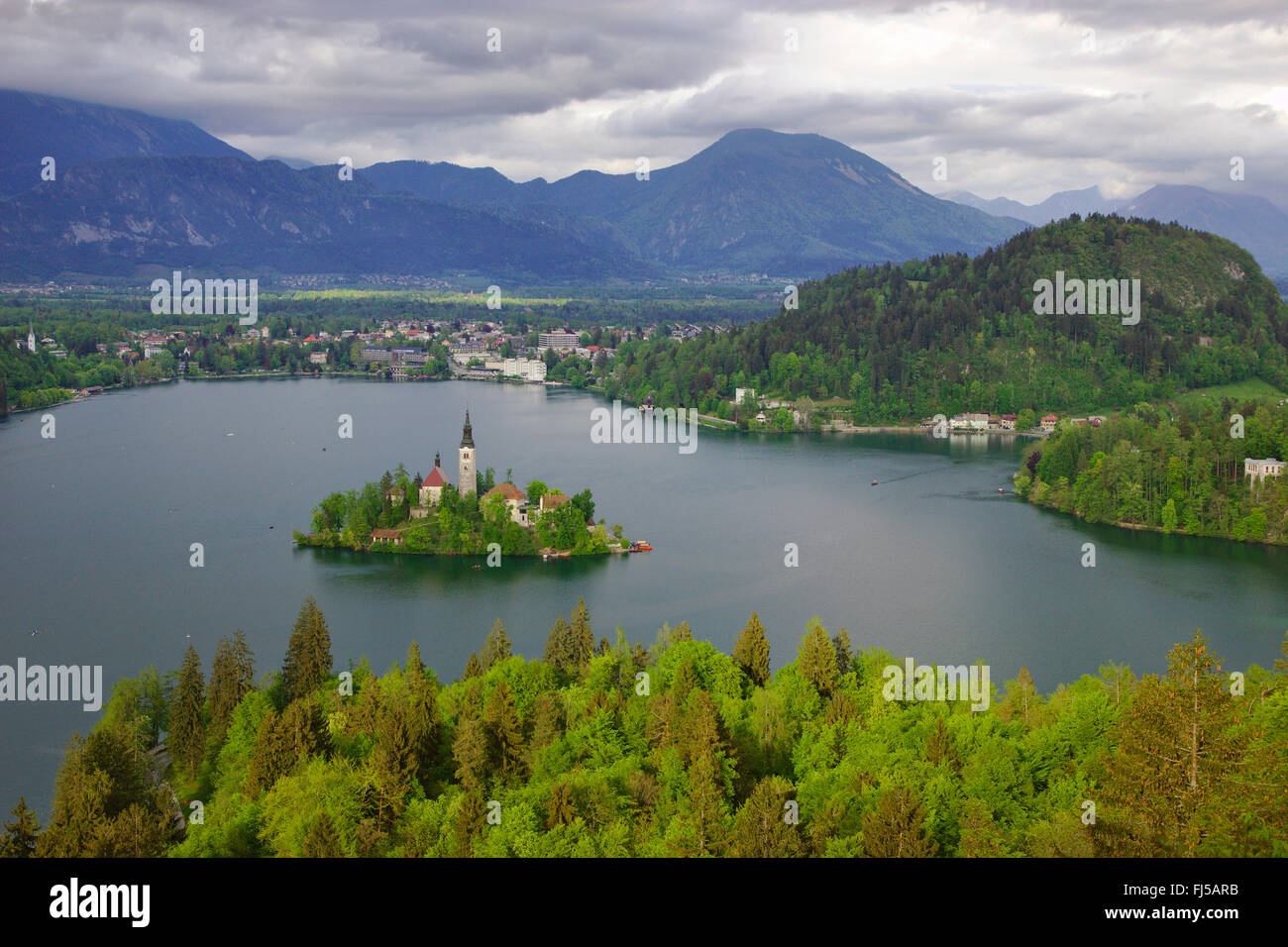 Lake Bled with pilgrimage church on Bled Island, Slovenia, Bled Stock Photo
