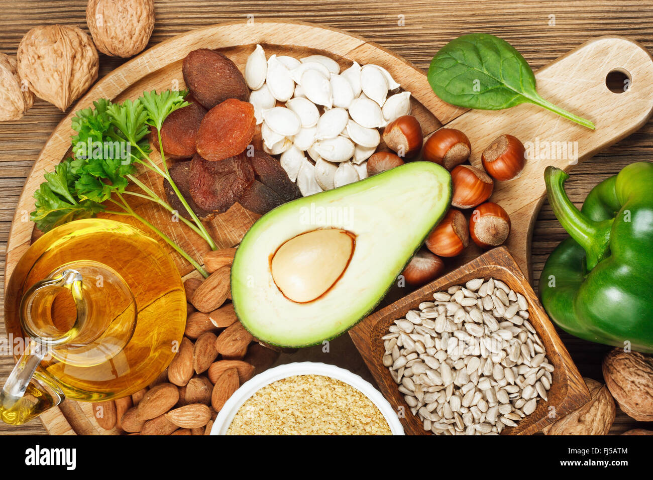 Foods rich in vitamin E Stock Photo