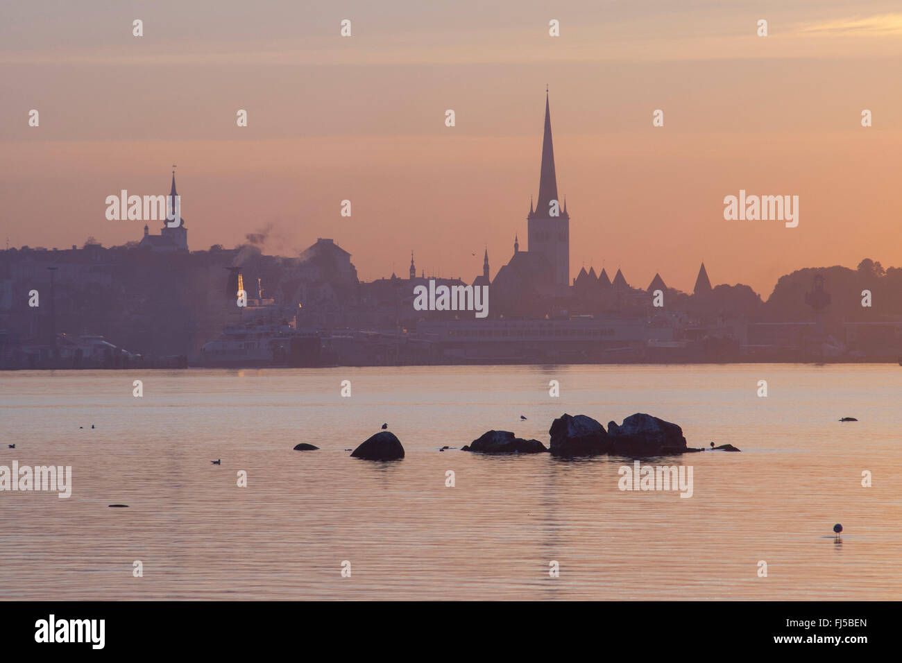 View of Tallinn Bay and old town spires from Pirita, Tallinn, Estonia Stock Photo