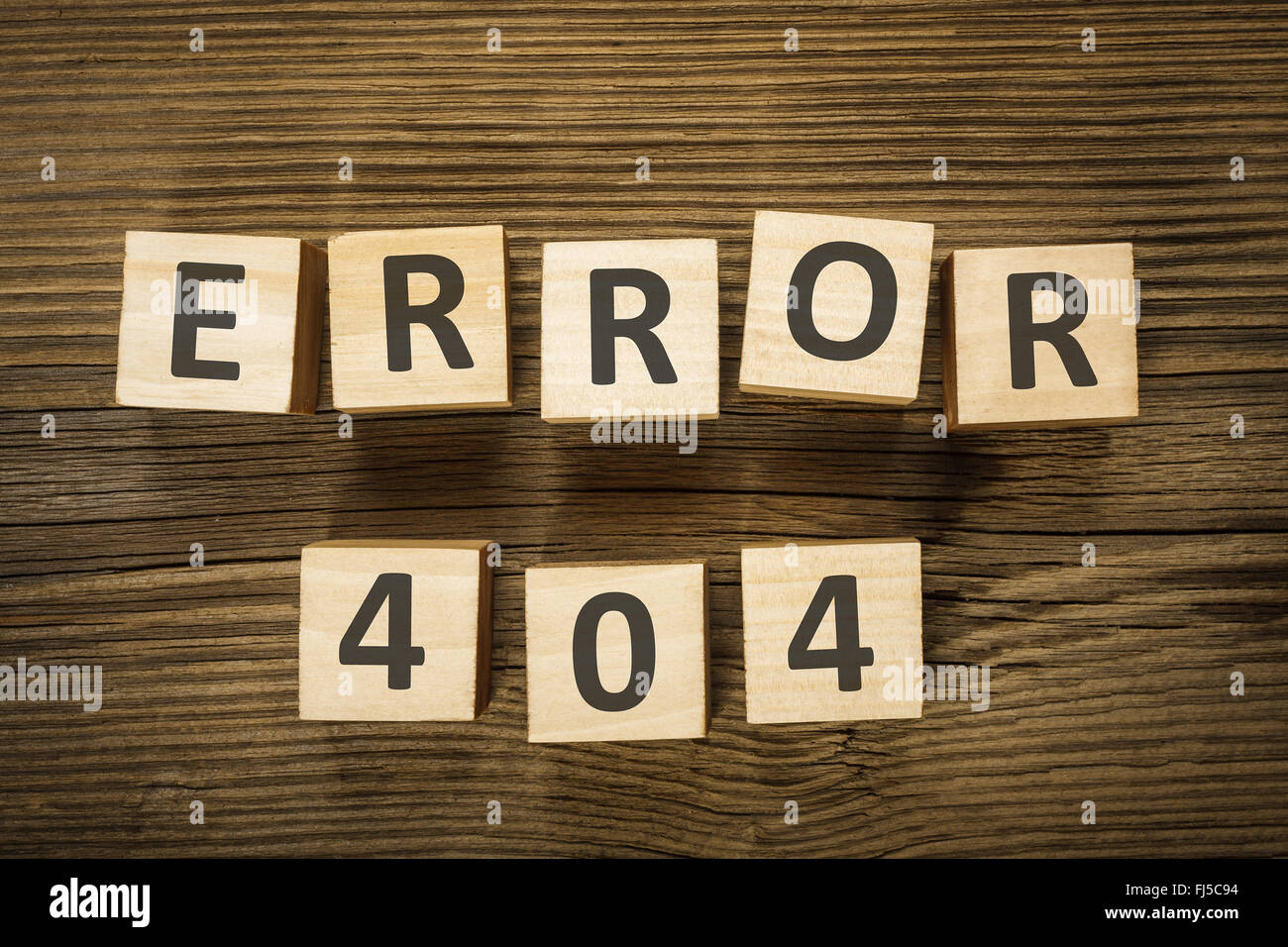 Inscription 'error 404' made from wooden blocks Stock Photo