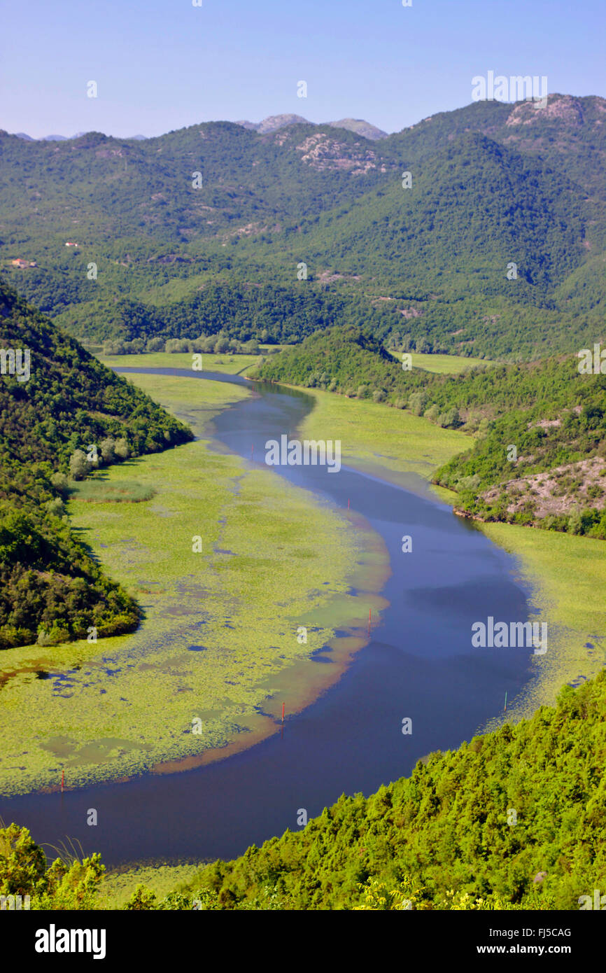 view from Pavlova Strana to Rijeka Crnojevica river near Skadar lake, Montenegro Stock Photo