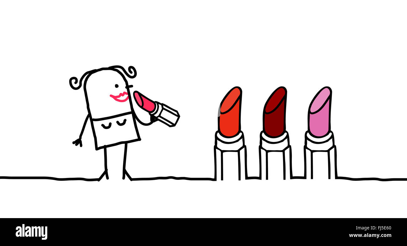 Woman & Lipstick hand drawn cartoon characters Stock Photo Alamy