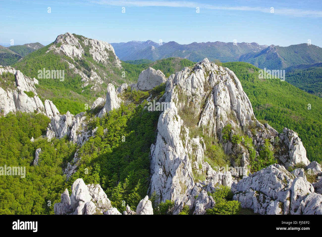 limestone rocks in the Velebit mountain range, view from Kiza to Kuk od Karline Plane, Croatia Stock Photo