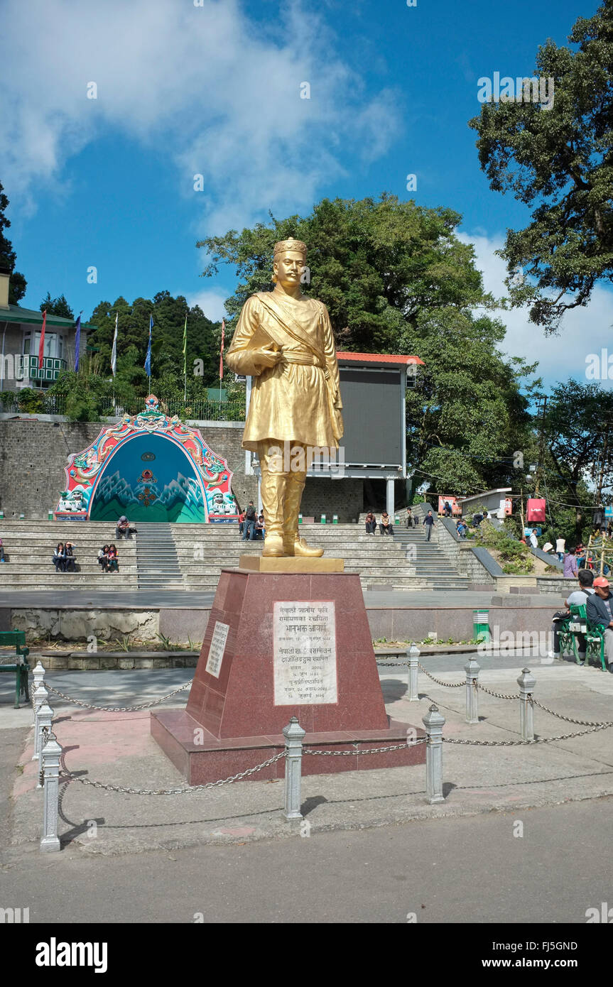 Statue of Bhanu Bhakta Acharya, the Nepali National Poet, at the Chowrasta (main square), Darjeeling, West Bengal, India. Stock Photo