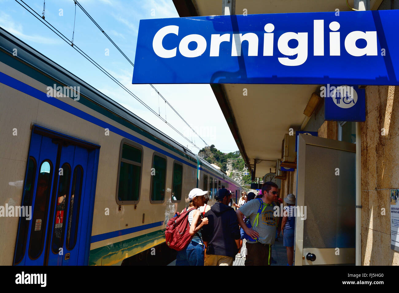 Corniglia Train Station. Corniglia, Vernazza, Cinque Terre, La Spezia, Liguria, Italy Stock Photo