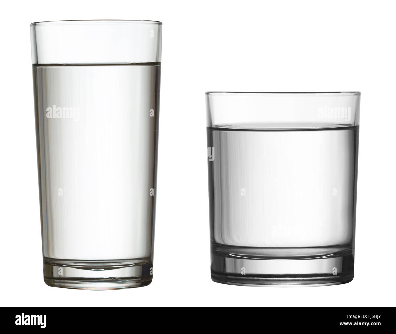 two water glasses isolated on white clipping path included Stock Photo