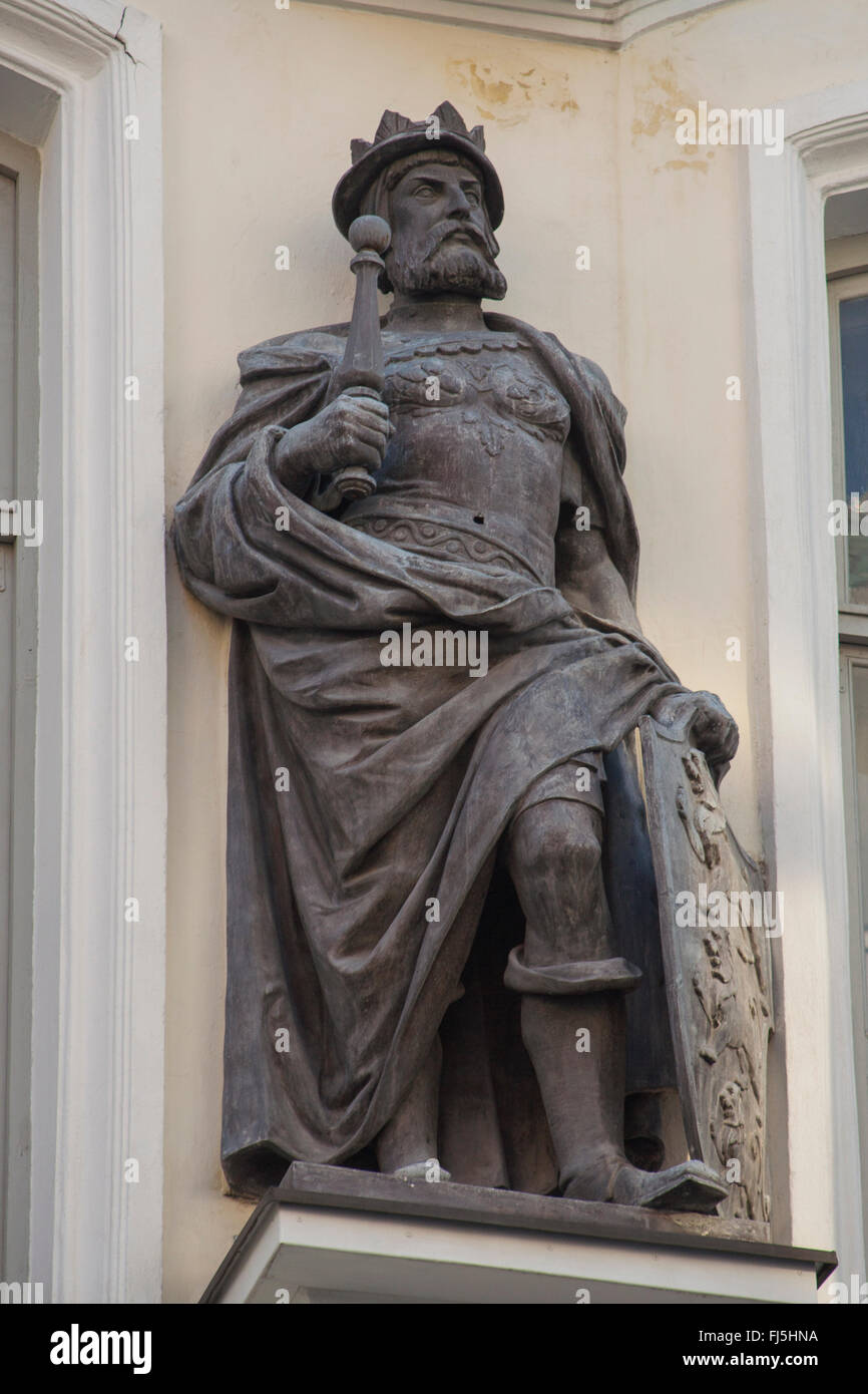 Statue of St Canute, the patron saint of Denmark, at the St Canutus Guild Hall, Tallinn, Estonia Stock Photo