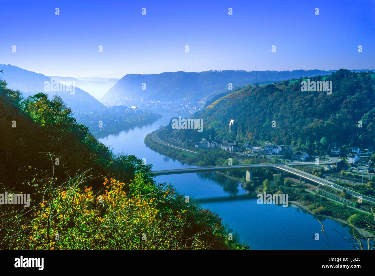 view from Dieblich to Mosel Valley in autumn, Germany, Rhineland-Palatinate, Moselle, Dieblich Stock Photo