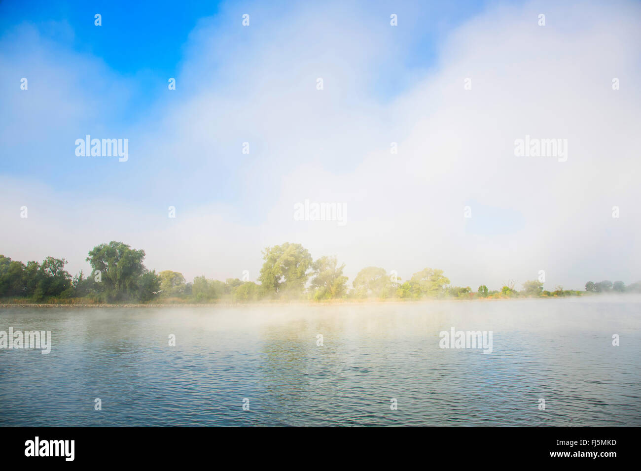 morning mist at the Danube near Straubing, Germany, Bavaria, Niederbayern, Lower Bavaria, Straubing Stock Photo