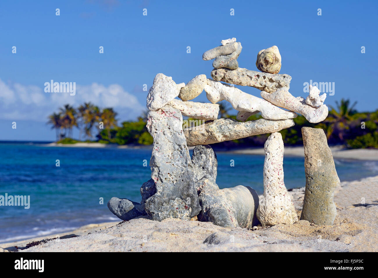 Land mark on the little island of Petit Tabac in Tobagos Cays, Saint Vincent and the Grenadines Stock Photo