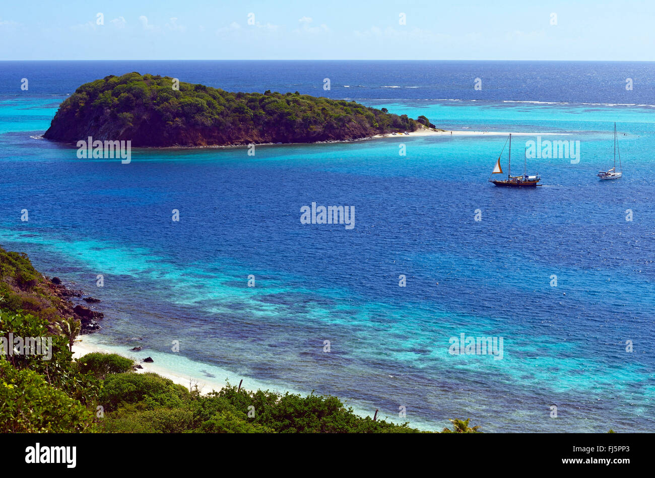 Sail boats at Tobago Cays, Saint Vincent and the Grenadines Stock Photo