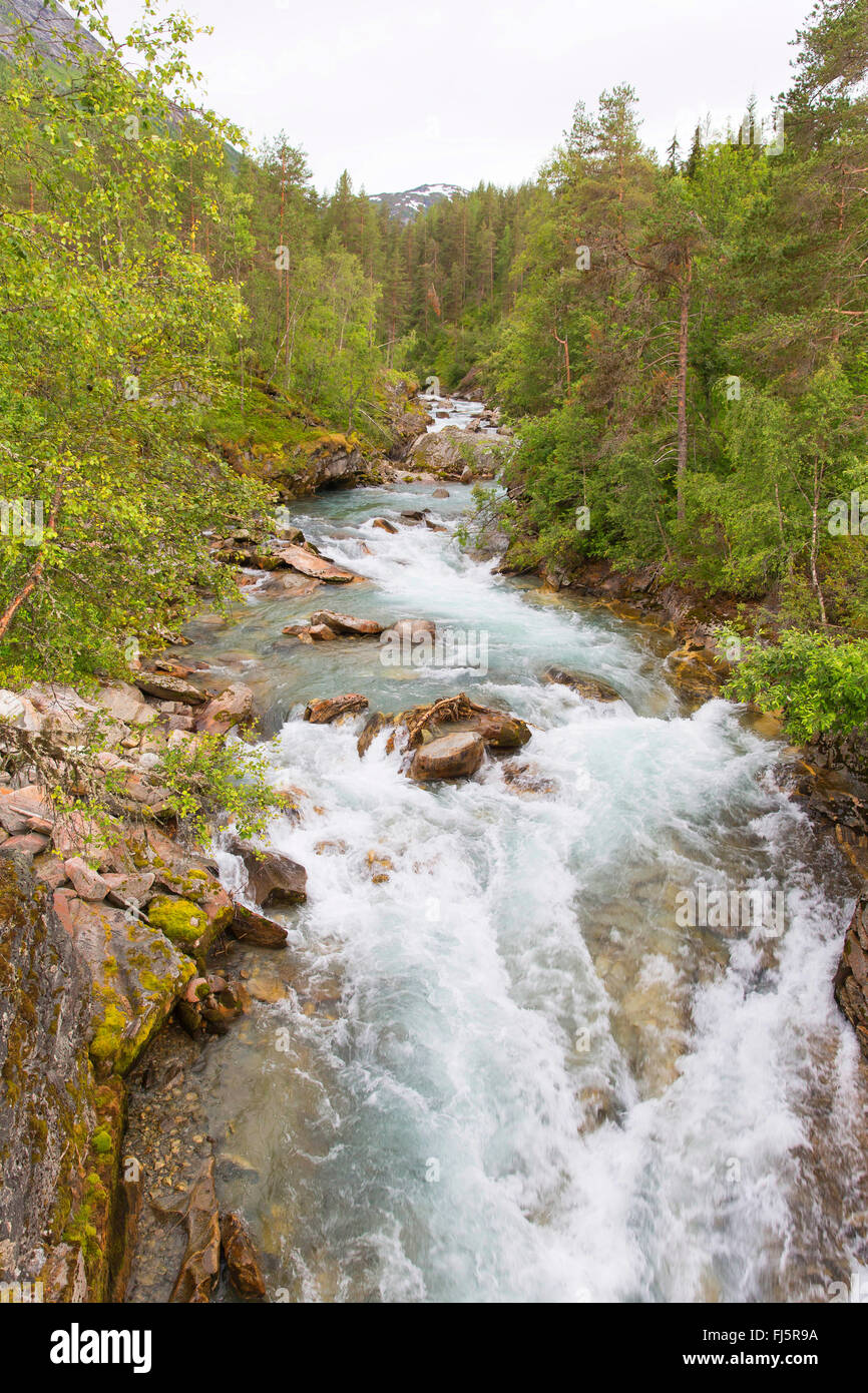 river Jostedala, Norway, Sogn og Fjordane, Jostedalsbreen National Park, Gjerde Stock Photo