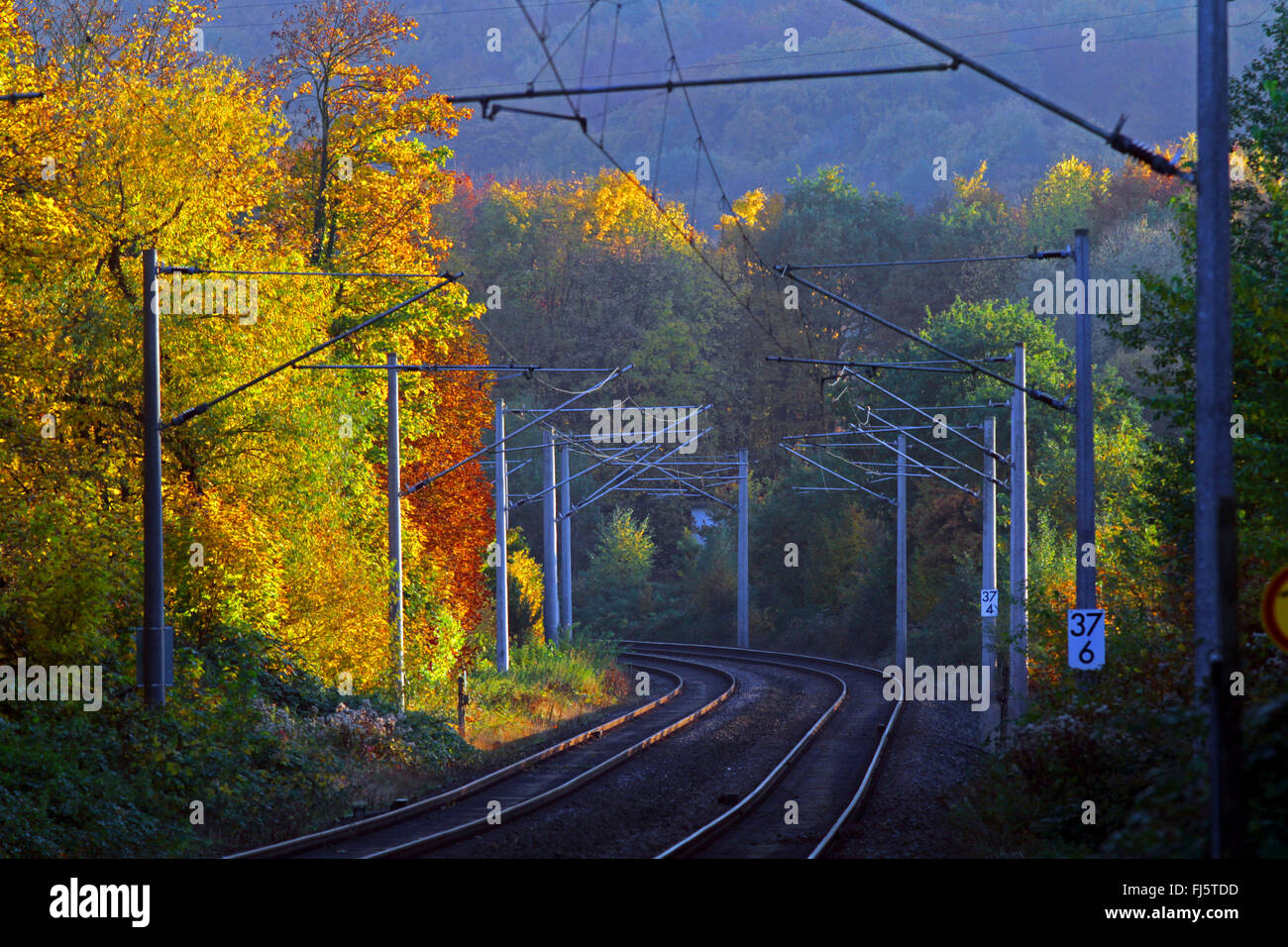 rapid-transit railway line in autumn, Germany Stock Photo